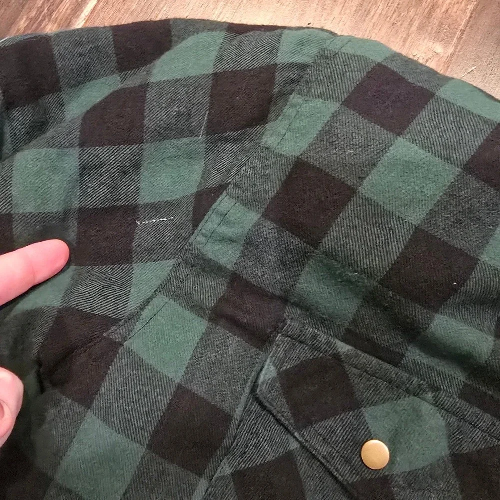 Y2K Ground Force Mens L Green Plaid Flannel Lined Hooded‎ Shirt Jacket Grunge